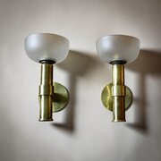 1940s Brass Wall Lights With Frosted Shades