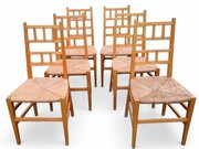 6 Arts And  Crafts Chairs, Satin Birch,ebony Dowels
