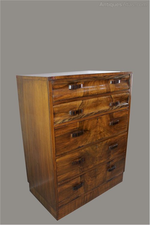 Art Deco Chest Of Drawers In Burr Walnut Veneer Antiques Atlas