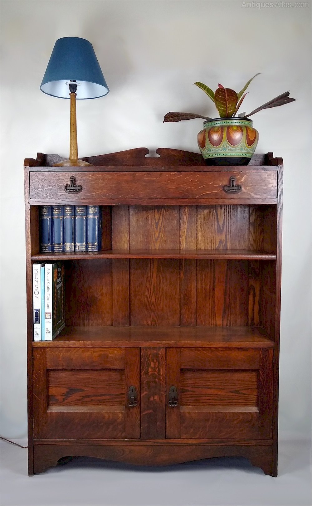Arts And Crafts Oak Bookcase , Adjustable Shelves Antiques Atlas