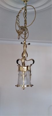 Arts And Crafts Ceiling Light In Hammered Brass 