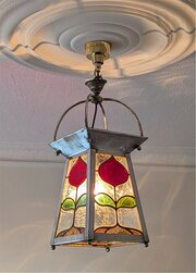 Arts And Crafts Ceiling Light Red Green & Yellow 