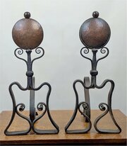Arts and crafts iron and copper fire dogs