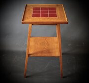 Arts And Crafts Oak Red Tiled Topped Side Table