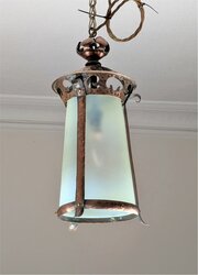 Arts And Crafts Vaseline Lantern  Hammered Copper