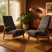 Pair Of Mid Century Rock N Rest Teak Armchairs B