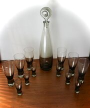 Per Lutken Smoky Grey Glass Aristocrat Decanter And 12 Glass