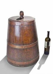 Substantial Lidded Arts And Crafts Log Bin In Oak