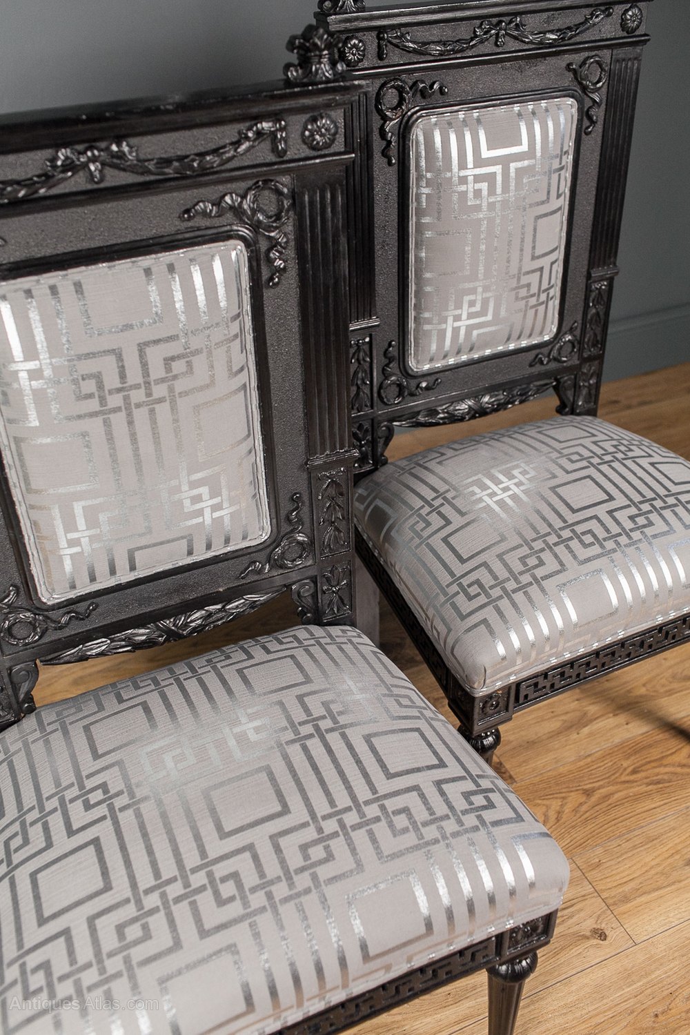 A Pair Of French Carved Black Salon Chairs - Antiques Atlas