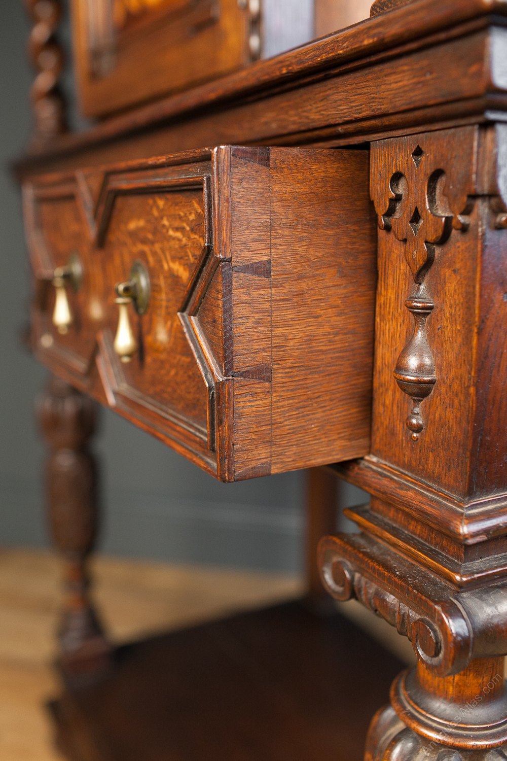 Jacobean Revival Inlaid Oak Court Cupboard Antiques Atlas