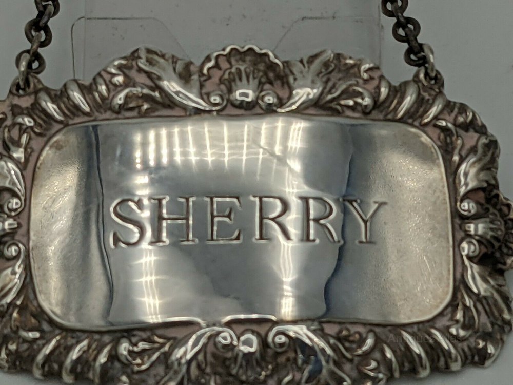 Antiques Atlas Vintage Silver Decanter Label "Sherry" Birmingham