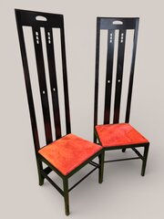 Pair Of Rennie Mackintosh Style High Back Chairs
