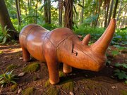 Vintage Leather Rhino Footstool