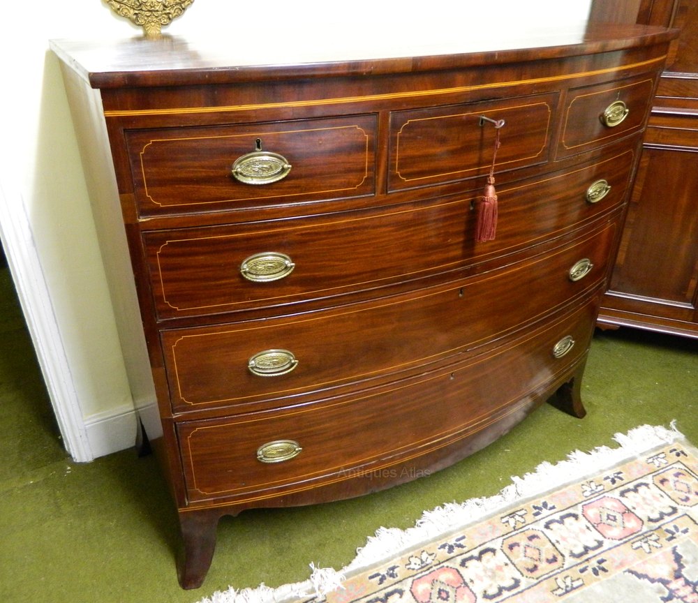 Georgian Inlaid Mahogany Bow Front Chest Of Drawers Antiques Atlas