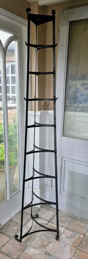 1920thc Rare 9 tier Clarks wrought iron pan stand