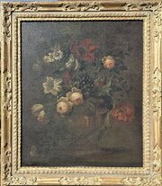 19thc Still Life, Vase Of Flowers, Oil Painting