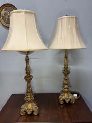 A Pair Of Gilt Brass Table Lamps 