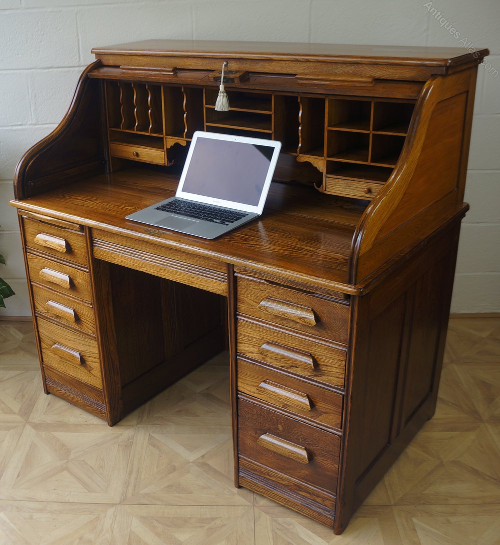 Golden Oak Serpentine Tambour Roll Top Desk Antiques Atlas Golden Oak Serpentine Tambour Roll Top Desk