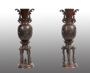 A Pair Of Chinese Patinated Bronze Vases. Late19tC