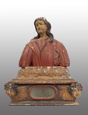 Antique Polychrome Wooden Reliquary Bust. 17th C.