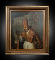 Italian Oil Painting On Canvas Depicting A Bishop.