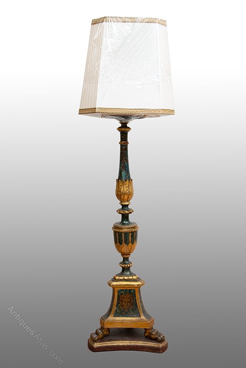 Antiques Atlas Lamp/Torches In Lacquered And Gilded Wood.