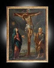 Oil On Canvas Painting Depicting The Crucifixion. 