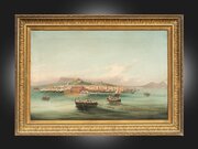 Oil Painting On Canvas Depicting Naples. 19th Cent