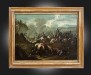 Oil Painting On Canvas Depicting A Battle. 17th C.