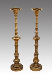Pair Of Florentine Torch Holders In Gilded Wood.
