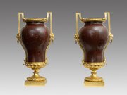 Pair Of French Vases In Red Griotte Marble. 19th C