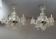 Pair Of Italian Chandeliers In Crystal And Murano Glass 