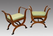 Pair Of Neapolitan Mahogany Stools. 19th Century.