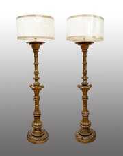 Pair Of Carved Wooden Lamps. Florence 19th Century
