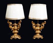 Pair Of Gilded Wooden Lamps. Italy, 18th Century.