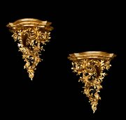 Pair Of Gilded Wooden Shelves. Florence 19th Cent