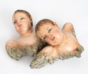 Pair Of Polychrome Wooden Winged Angels. 18th C.