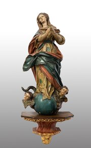 Polychrome Wooden Sculpture Depicting The Madonna.