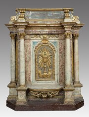 Roman Tabernacle In Marbled Wood. 17th Century.