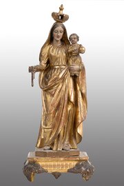 Wooden Sculpture Depicting The Madonna And Child.
