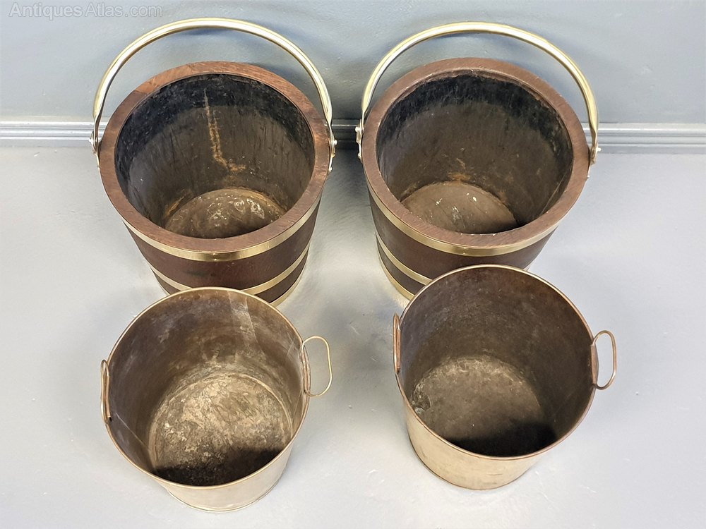 Antiques Atlas Pair Oak & Brass Bound Peat Buckets