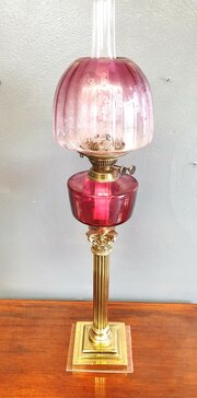 Victorian Ruby Glass Oil Lamp