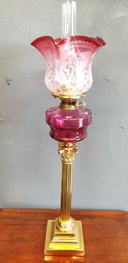 Victorian Ruby Glass Oil Lamp