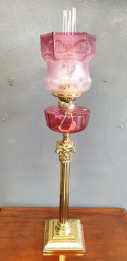 Victorian Ruby Glass Oil Lamp.