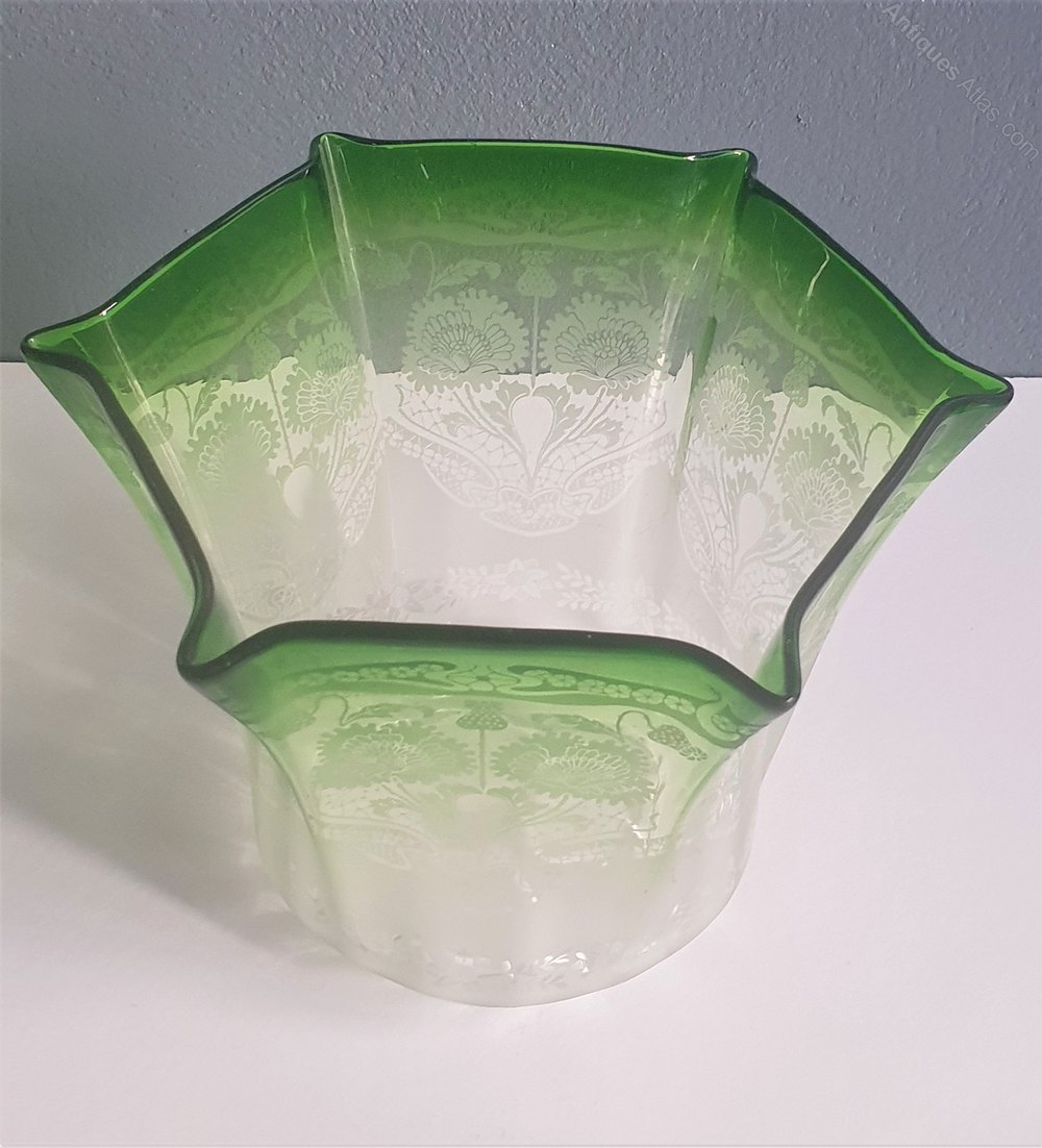 Antiques Atlas Victorian Green Acid Etched Oil Lamp Shade