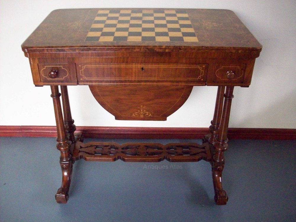 Victorian Walnut & Inlaid Work / Games Table Antiques Atlas