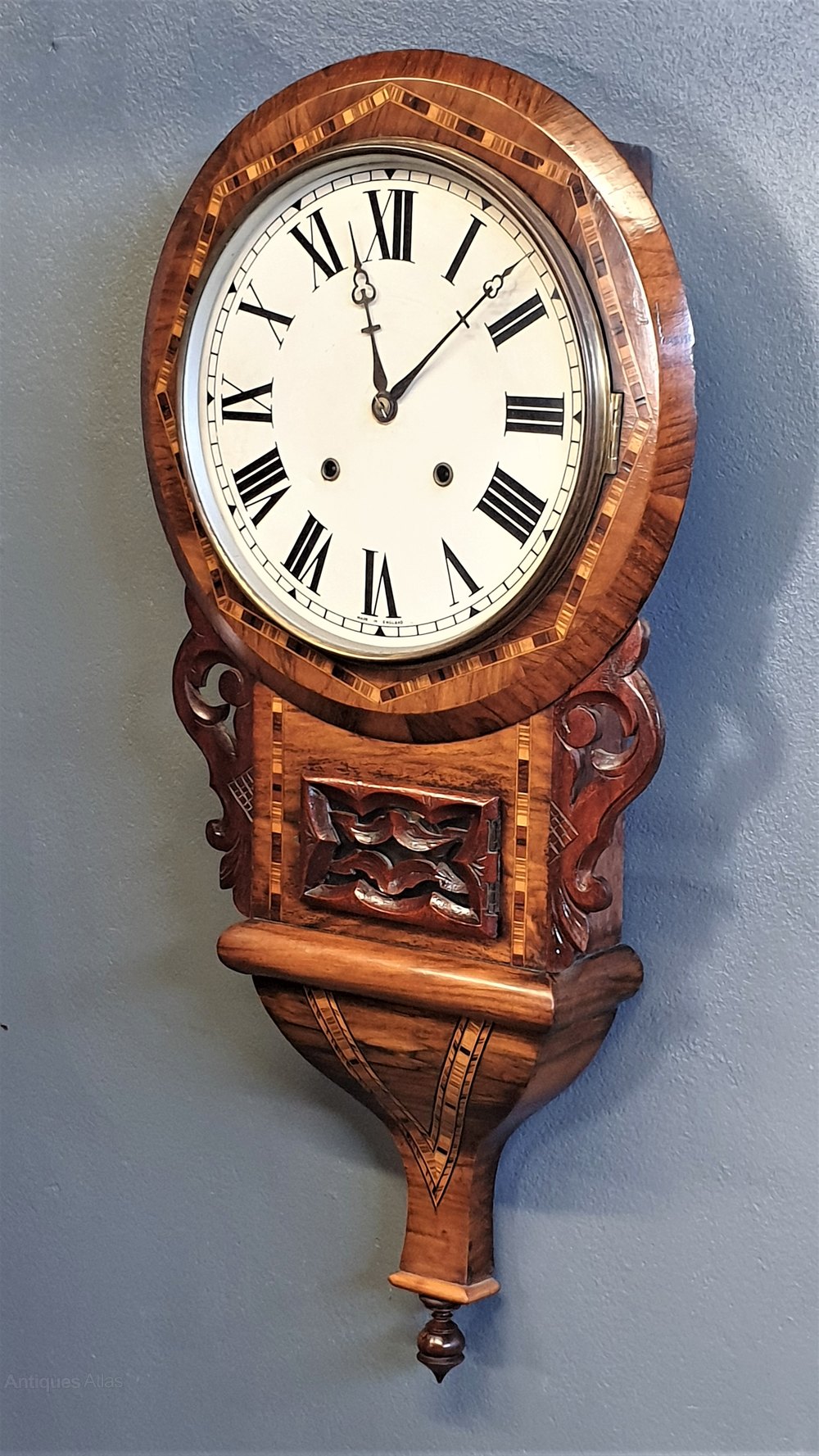 Antiques Atlas Walnut & Inlaid Drop Dial Wall Clock