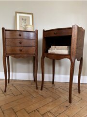 Elegant French Oak Antique Bedside Tables - Pair