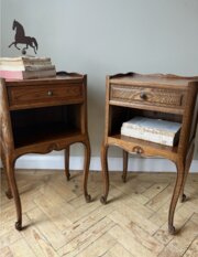 French Oak Mid Century Bedside Tables - Pair