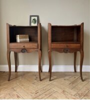 French Solid Oak Bedside Tables - Pair